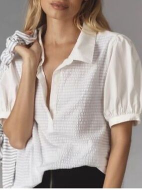 Maeve White Blouse Small shirt top anthro classic tradition capsule